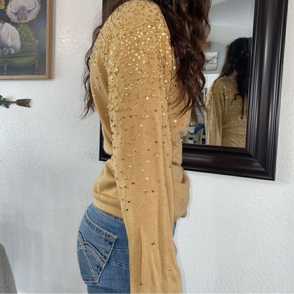 Newport News Womens V-Neck Long Sleeve Sequins Wrap Top Blouse Brown Size XL - Picture 3 of 15